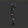Cyberpunk Game Character With Tech Helmet Mechanical Armor Knee Pads And Glowing Accents 3d model