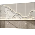 Modern Wall Design With Wave Lines Lighting And Marble Base Wood Color Samples