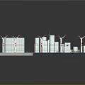 Cartoon City Scene With Wind Turbines Green Park And Modern Buildings