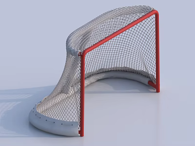 Hockey Goal Sports Equipment With Red Frame White Net Curved Design And Gray Base 3d model