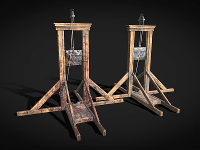 Two Old Fashioned Wooden Guillotine Weapons With Classic Frame And Metal Blades 3d model