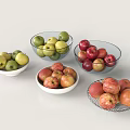Fresh Apples In Various Colors Placed In Glass And White Bowls On Table