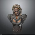 Detailed Female Bust Sculpture With Distinctive Hairstyle Decorative Shoulders And Textured Clothing