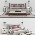 Elegant Double Bed With Gray Bedding Red Accents And Bedside Tables 3d model
