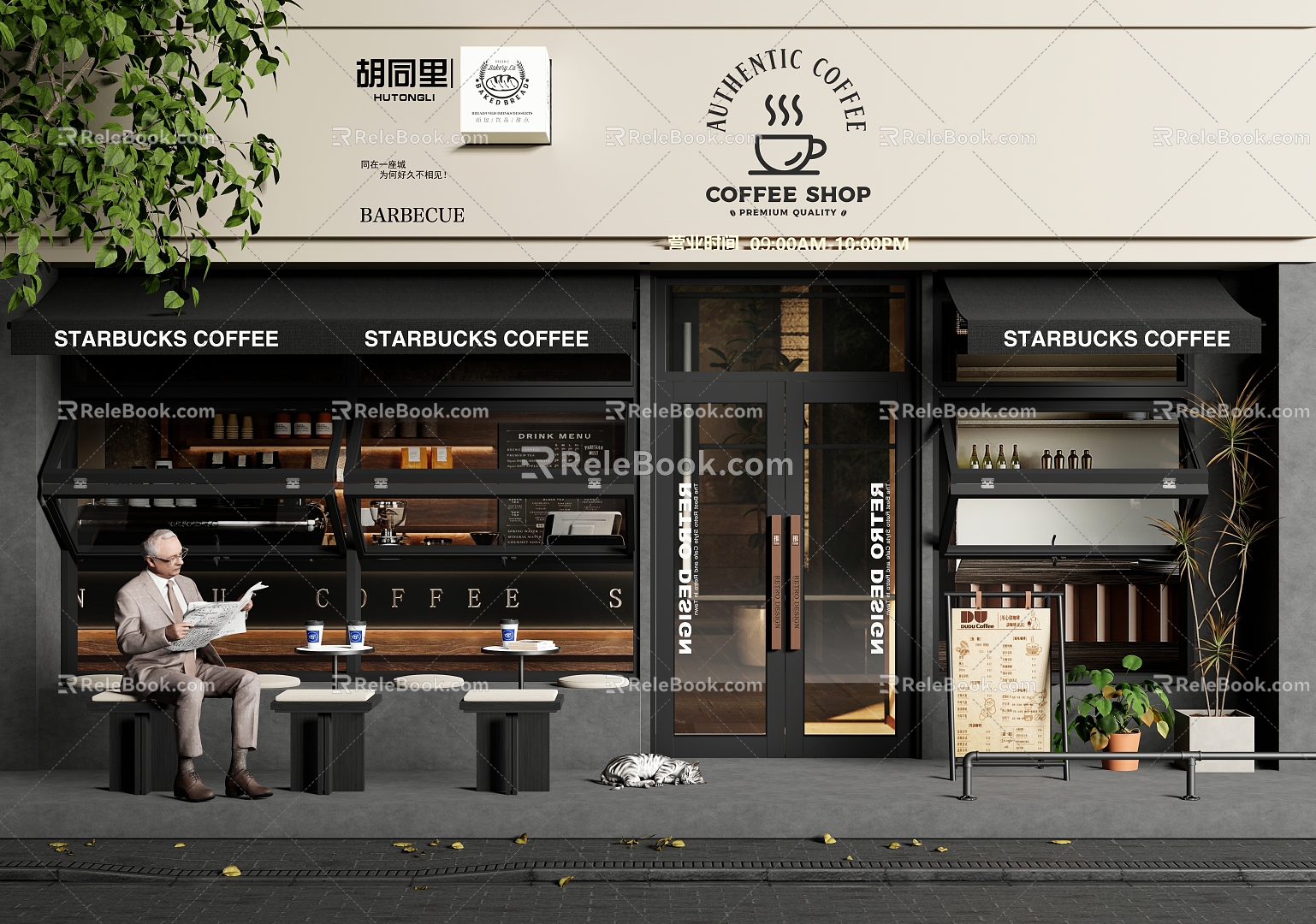 Modern Door Head Facade Cafe Door Head Shop Signs Folding Window Awning 3d model