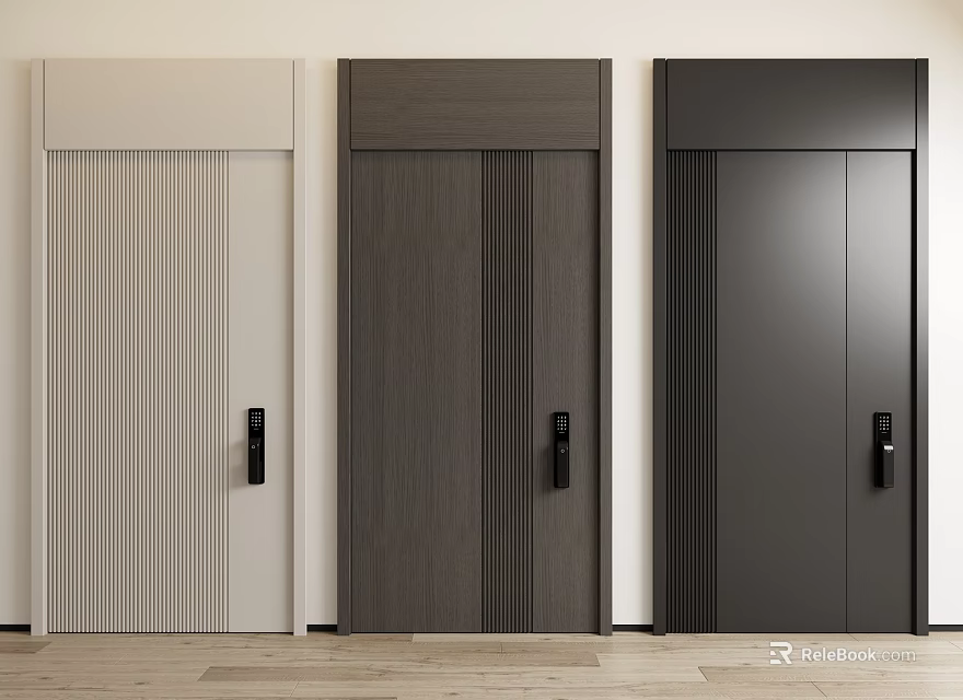 Modern Security Doors In Multiple Colors With Vertical Stripes And Black Handles 3d model
