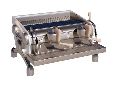 Modern Stainless Steel Coffee Machine With Two Wooden Handles And Control Knobs 3d model