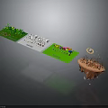 Scenic Components Featuring Green Grassland White Structure Colorful Objects And Floating Island