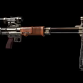 Vintage Military Rifle With Telescopic Sight Wooden Stock Metal Barrel And Tripod
