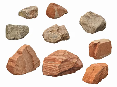 Various Natural Stones And Wooden Pieces For Decorative And Craft Projects 3d model