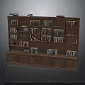 Dark Colored Wooden Bookshelf With Multiple Shelves Filled With Books And Bottom Storage