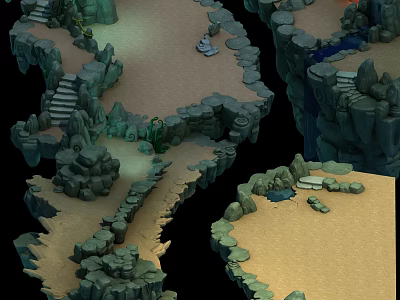 Rocky Terrain With Stone Steps Winding Pathways Cliff Edges And Sandy Ground 3d model