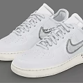 White Air Force 1 Shoes With White Leather Upper And Silver Swoosh Logo