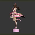 Standing Cartoon Character Doll With Pink Ruffled Dress Brown Hair Bowknot And Pink Base