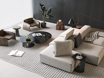 Modern Italian-style Double-sided Sofa Coffee Table Combination Double-sided Sofa Bean Curd Block Sofa Coffee Table Combination Double-sided Sofa Corner Sofa 3d model