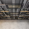Modern Industrial Ceiling Design With Grid Metal Frames And Recessed Lights 3d model