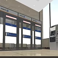 Modern Rural Commercial Bank Interior Lobby With Service Counter Seating Area And Plants