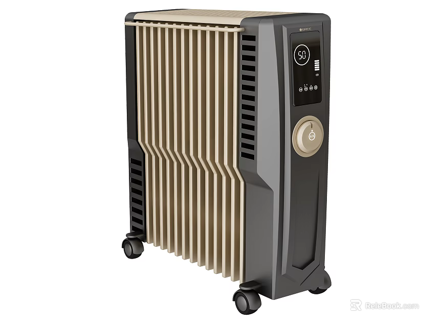 Portable Electric Heater with Radiator Fins Control Panel and Casters for Home Heating 3d model 