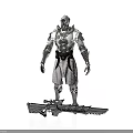 Mythical Warrior Character In Silver Metallic Armor With Large Blade Weapon Standing Pose