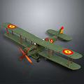 Vintage Green Biplane Aerospace Model Featuring Red And Yellow Emblems 3d model