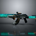 Modern Submachine Gun With Teal Blue Geometric Pattern And Tactical Scope 3d model