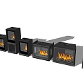Multiple Black Fireplaces With Burning Flames In Various Modern Interior Designs 3d model