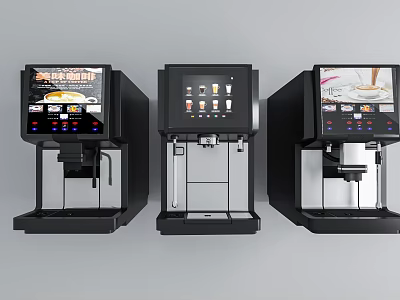 Commercial Coffee Machines Three Black Units With Digital Displays And Beverage Control Panels 3d model