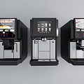 Commercial Coffee Machines Three Black Units With Digital Displays And Beverage Control Panels