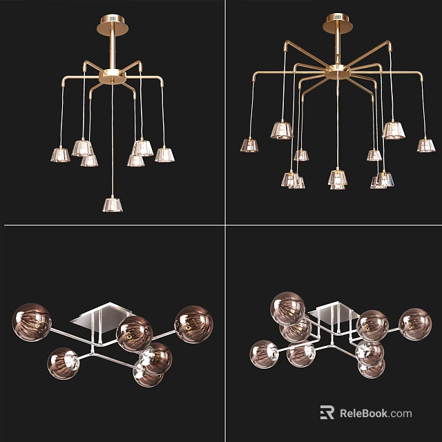 Modern Chandelier Design With Metal Frame And Glass Globe Lights For Interior Decor 3d model 