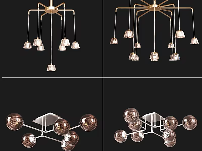 Modern Chandelier Design With Metal Frame And Glass Globe Lights For Interior Decor 3d model