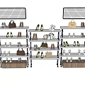 Multi Layer Display Shelves With Shoes Bags And Grid Back Panels 3d model