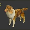 Collie Dog Sculpture With Orange And White Fur Standing On Black Background