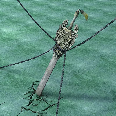 Ancient Sword Embedded in Cracked Ground With Intricate Hilt And Wrapped Chains 3d model Ancient Sword Embedded in Cracked Ground With Intricate Hilt And Wrapped Chains 3d model