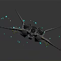 Gray Fighter Jet With Multiple Wings Weaponry And Blue Light Spots On Dark Reflective Background
