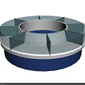 Circular Display Shelf With Glass Partitions Blue Base And Gray Top Design 3d model