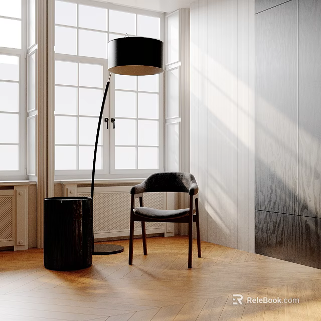 Indoor Inflatable Furniture Design With Black Chair Floor Lamp And Large Window 3d model 