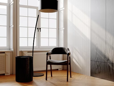 Indoor Inflatable Furniture Design With Black Chair Floor Lamp And Large Window 3d model