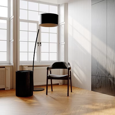 Indoor Inflatable Furniture Design With Black Chair Floor Lamp And Large Window 3d model