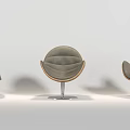 Modern Egg Shaped Leisure Chair With Wooden Frame Gray Fabric And Metal Swivel Base