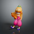 Cartoon Woman Princess With Long Golden Hair Green Gem Crown And Pink Striped Dress