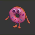 Cute Pink Cartoon Donut With Colorful Sprinkles Smiling Face And Orange Arms Legs