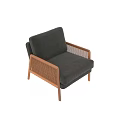 Gray Upholstered Sofa and Coffee Table Set with Wooden Frame and Rattan Armrests