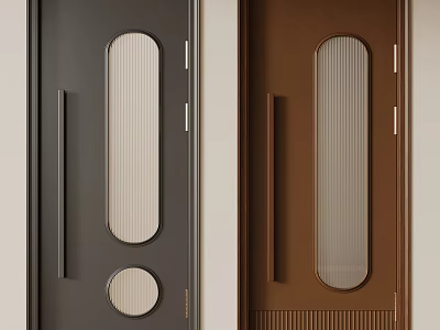 Modern Swing Doors in Dark Gray and Brown with Textured Glass Panels for Interior 3d model
