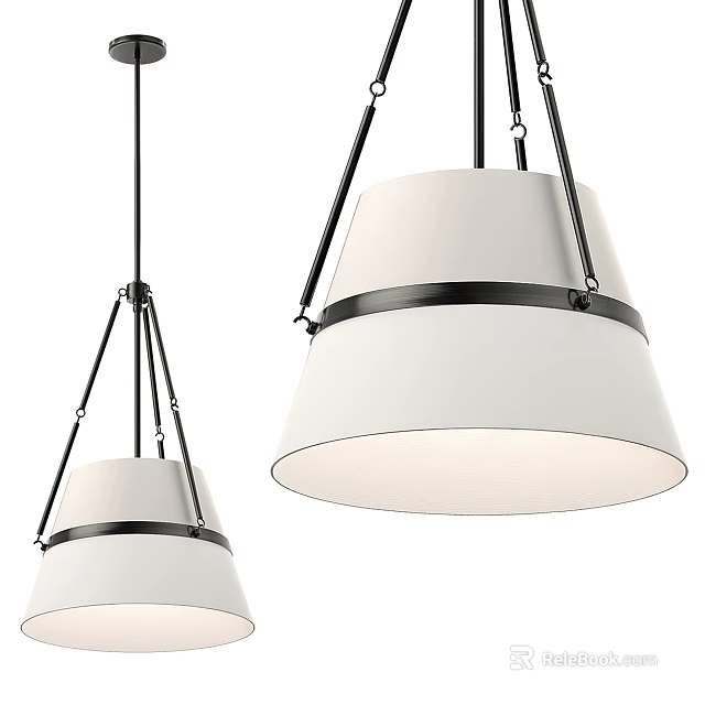 Two Modern Chandeliers With White Shades And Black Metal Hanging Frames 3d model 