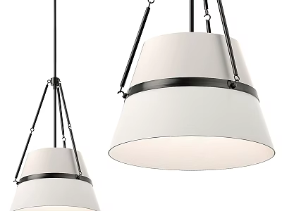 Two Modern Chandeliers With White Shades And Black Metal Hanging Frames 3d model
