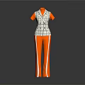 Gray White Plaid Vest With Black Buttons Orange Sleeves And Orange Pants White Stripes