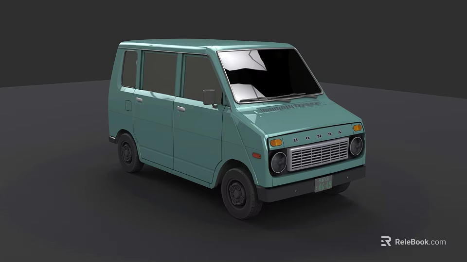 Teal Classic Van With Retro Front Grille Headlights And Sleek Body Design 3d model 
