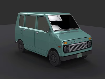 Teal Classic Van With Retro Front Grille Headlights And Sleek Body Design 3d model