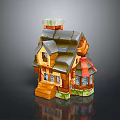 Colorful Cartoon Wooden House Scene With Sloped Roof Chimney And Porch Steps Windows