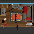 3D Cartoon Bathroom Scene With Colorful Shelves Sink Towels Bathtub Rug And Wooden Floor